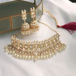 Teejh Gold-Plated Kanisha Pearl & Polki Necklace Set for Women-picture-14