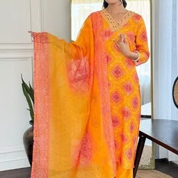 SZN Women Ethnic Motifs Printed Regular Gotta Patti Kurta with Trousers & With Dupatta image 4