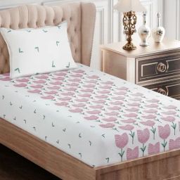 SEJ by Nisha Gupta Floral Pink 144 TC Cotton Single Bed Sheet with 1 Pillow Cover-picture-13