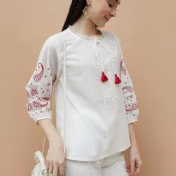 Colour Me by Melange White Embroidered Top image 3