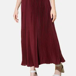 BUYNEWTREND Maroon A-Line Skirt image 3