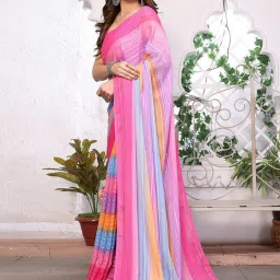 Satrani Pink Striped Saree With Unstitched Blouse image 3