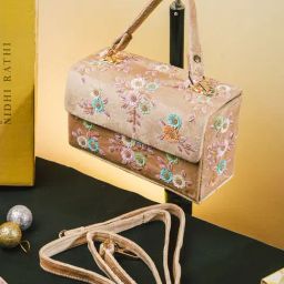 NR by Nidhi Rathi Beige Suede Embellished Clutch-picture-1