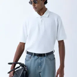 WES Casuals by Westside White Textured Relaxed-Fit Polo T-Shirt-picture-23