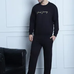 Vimal Jonney Black & Navy Regular Fit Printed Sweatshirt & Trackpant Set - Pack of 2 image 3
