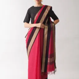Jaypore Pink Cotton Silk Woven Maheshwari Saree image 1