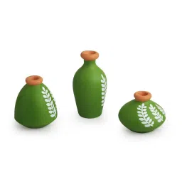 ExclusiveLane Ethnic Foliage Trio Hand-Painted Green Terracotta Pots Showpieces - Set of 3 image 3