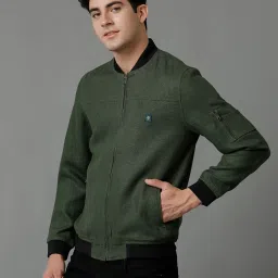 Linen Club Green Regular Fit Bomber Jacket image 3