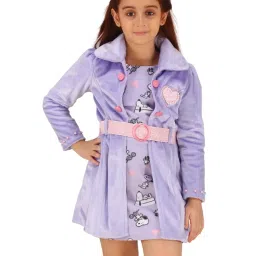 Cutecumber Girls Purple Polyester Solid Mini Dress with Blazer image 3