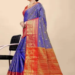 SHUBHKALA Blue Silk Woven Saree With Unstitched Blouse image 3