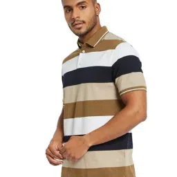 Octave Khaki & Black Cotton Regular Fit Colorblock Polo T-Shirt image 3