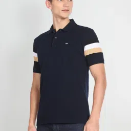 Arrow Sport Oxford Blue Cotton Regular Fit Striped Polo T-Shirt image 3