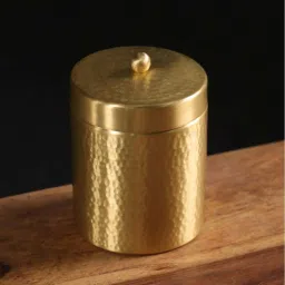 Peepul Tree Gold Brass Hammered Jar With Lid For Tea, Sugar & Spice (750ml) image 3