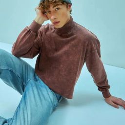 Bewakoof Men's Maroon Textured Oversized Sweatshirt-picture-9