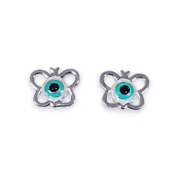 Taraash 925 Sterling Silver Butterfly Evil Eye Enamel Chain Pendant with Stud Earrings Set for Kids image 3