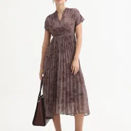 RAREISM Brown Flared Fit Printed Dress image 3