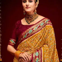 Saree Mall Mustard & Maroon Silk Printed Saree With Unstitched Blouse image 3