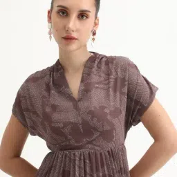 RAREISM Brown Flared Fit Printed Dress image 4