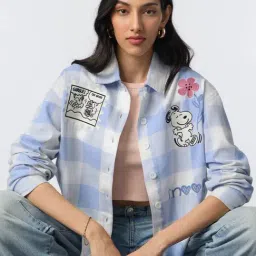 The Souled Store Blue Peanuts Gurgle Women Shackets image 3