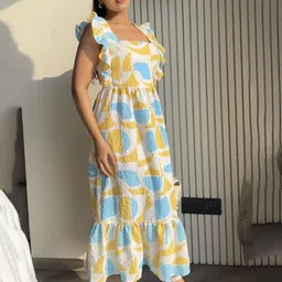 House of Sal Women Abstract Printe Flutter Sleeve A-Line Maxi Dress image 2