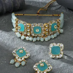 Zaveri Pearls Green Stones Multistrand Beads Kundan Choker Necklace Earring & Ring Set-ZPFK16236-picture-35