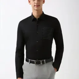 Peter England Black Cotton Slim Fit Printed Shirt-image-92