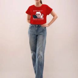 Zink London Red Cotton Graphic Cropped T-Shirt-picture-6