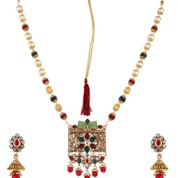 Anikas Creation Multicolor Meenakari Long Crystal Jewellery Set image 3