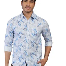 Greenfibre Blue Cotton Slim Fit Floral Print Shirt-picture-32