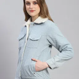 Monte Carlo Light Blue Self Design Jacket image 3