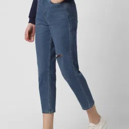 Van Heusen Blue Cotton Distressed Mid Rise Crop Jeans image 3