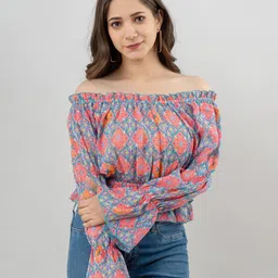 PRETTY LOVING THING Pink Print Off-Shoulder Chiffon Bardot Top-picture-27