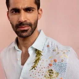 ASUKA Spread Collar Embroidered Relaxed Fit Linen Shirt image 5