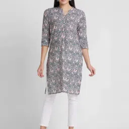 Globus Grey Cotton Printed Straight Kurta-picture-16