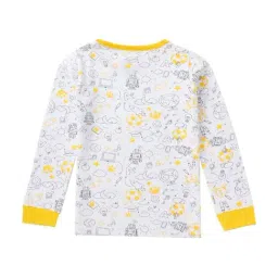 Cub McPaws Kids White & Yellow Cotton Printed Full Sleeves T-Shirt Set image 3