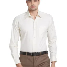 Raymond Yellow Cotton Contemporary Fit Shirt-image-41