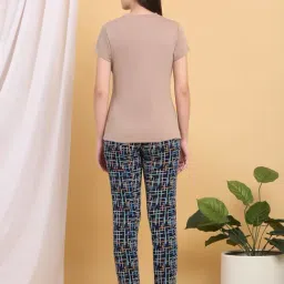 Sweet Dreams Beige Cotton Regular Fit Printed Pyjama Set image 2