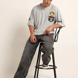 THE BEETEL HOUSE Men Printed Drop-Shoulder Sleeves Applique T-shirt image 2