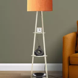Sanded Edge Wood, Metal Orange 3 Volga 3 Shelf Floor Lamp in Solid and Natural Wood Colo image 3