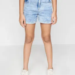 Global Desi Girl Blue Textured Shorts-image-69