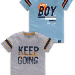 Codez Kids Grey Melange & Sky Blue Graphic Print T-Shirt (Pack Of 2)-picture-8