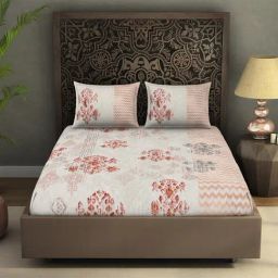 Spaces Rangana Digital Printed Grey 300 TC Cotton Double Bedsheet with 2 Pillow Covers-picture-49