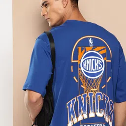 NBA Men New York Knicks Printed Drop-Shoulder Sleeves Oversized Pure Cotton T-shirt-picture-34