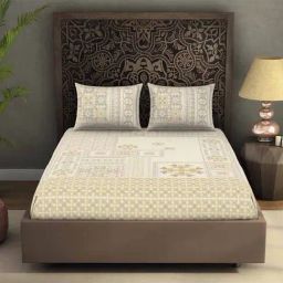 Spaces Rangana Digital Printed Beige 300 TC Cotton Double Bedsheet with 2 Pillow Covers-picture-27