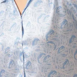 Clovia Blue Satin Printed Lapel Night Suits image 5