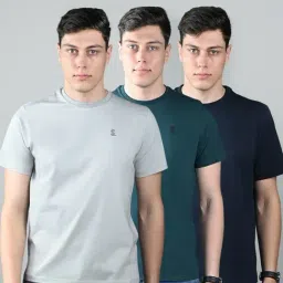 Louis Stitch Multicolored Cotton Regular Fit Plain T-Shirt (Pack of 3)-picture-48