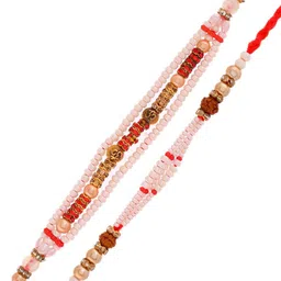 Aapno Rajasthan Set Of 2 Traditional Beaded Rakhis With Greeting Card & Roli Chawal image 3