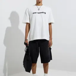 nuon men Nuon by Westside White Text Detailed Relaxed-Fit Cotton T-Shirt image 3