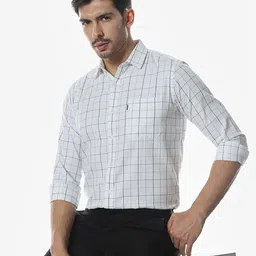 Klub Fox Men Slim Fit Windowpane Checked Spread Collar Cotton Casual Shirt-image-84