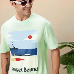 Mast & Harbour Men Printed Oversized Pure Cotton T-shirt-picture-52